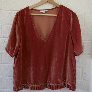 Madewell Tulip Sleeve Velvet Ruffle Hem Shirt